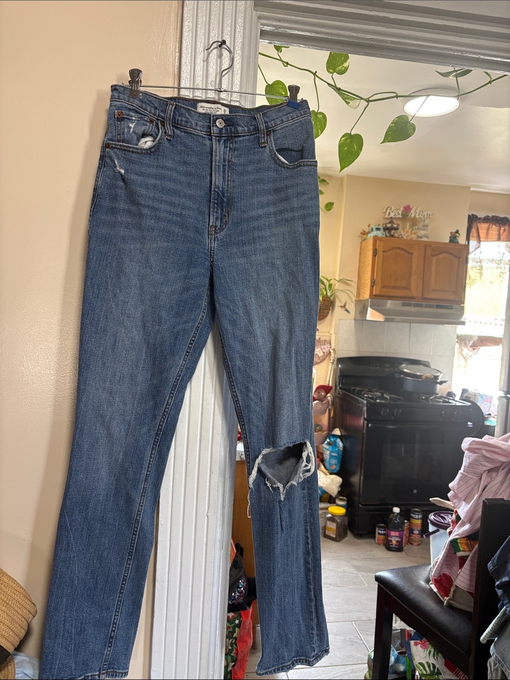 Abercrombie & Fitch Straight-Leg Distressed Blue Jeans